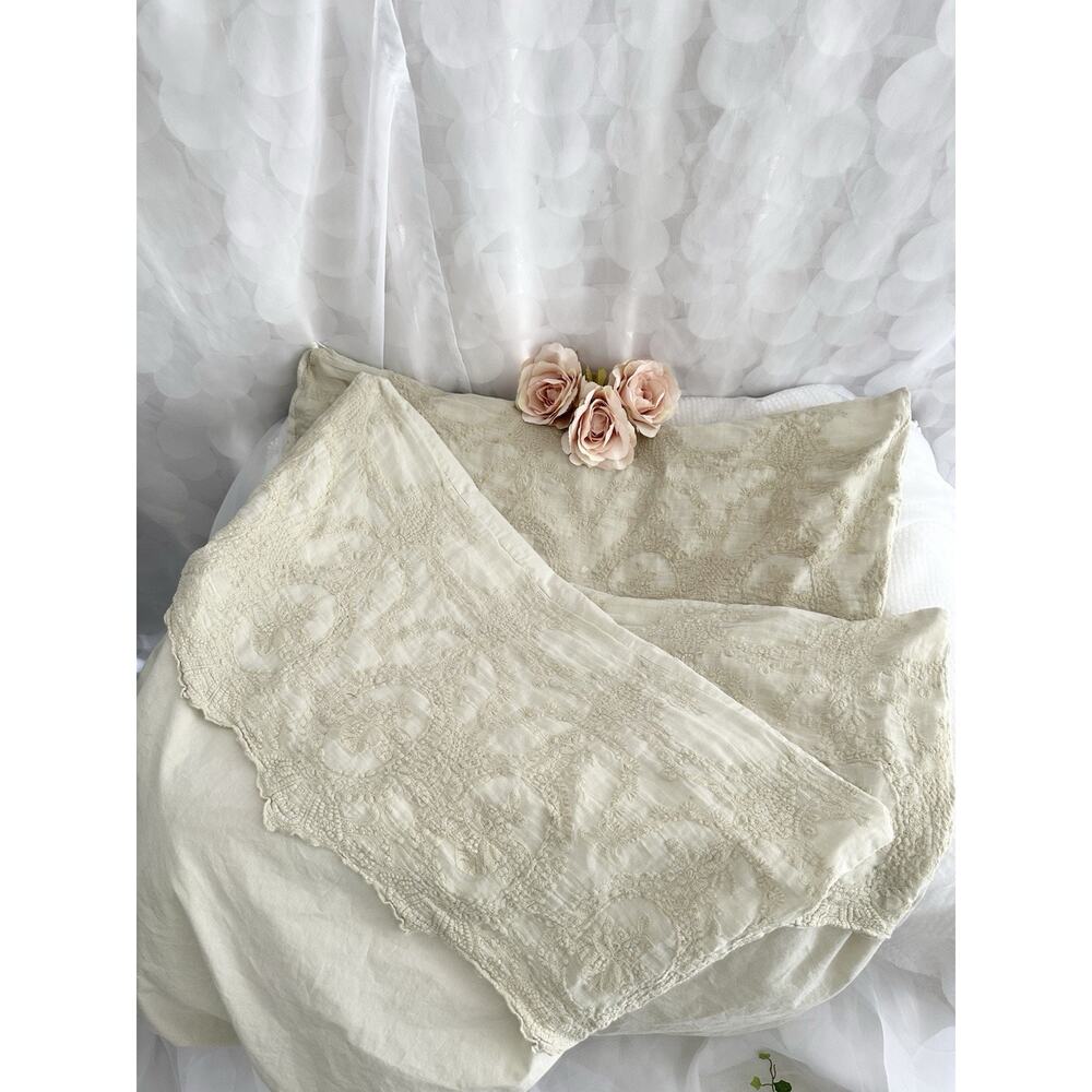 Pom Pom At Home Set 3 EURO pillow Sham Cotton Lace PALE MUTED GREEN Shabby Chic